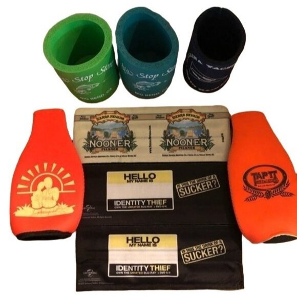Collection of 8 beer koozies black orange rap around variety shapes sizes READ - Picture 1 of 5